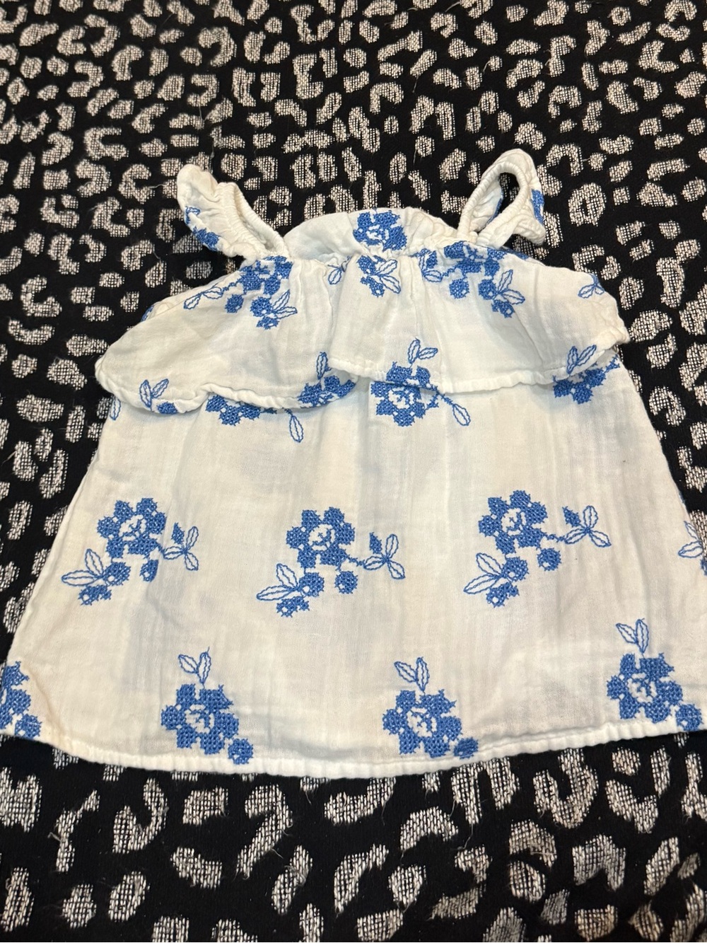 Zara Girls Top with Blue Floral Embroidery (4-5)